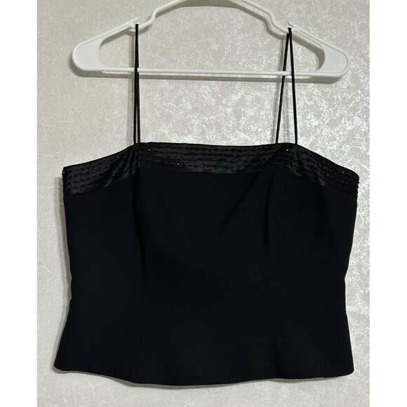 JS Collections Solid Black Spaghetti Strap Boning Beaded Lined Dressy Top Sz 10 - Picture 1 of 7
